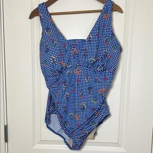 Lands End Blue Gingham Floral Checkered Women’s One Piece Swimsuit Size 20W